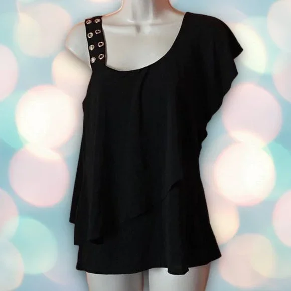 Belldini Women’s One Shoulder Draped Grommet Blouse Top Size M - Picture 2 of 6